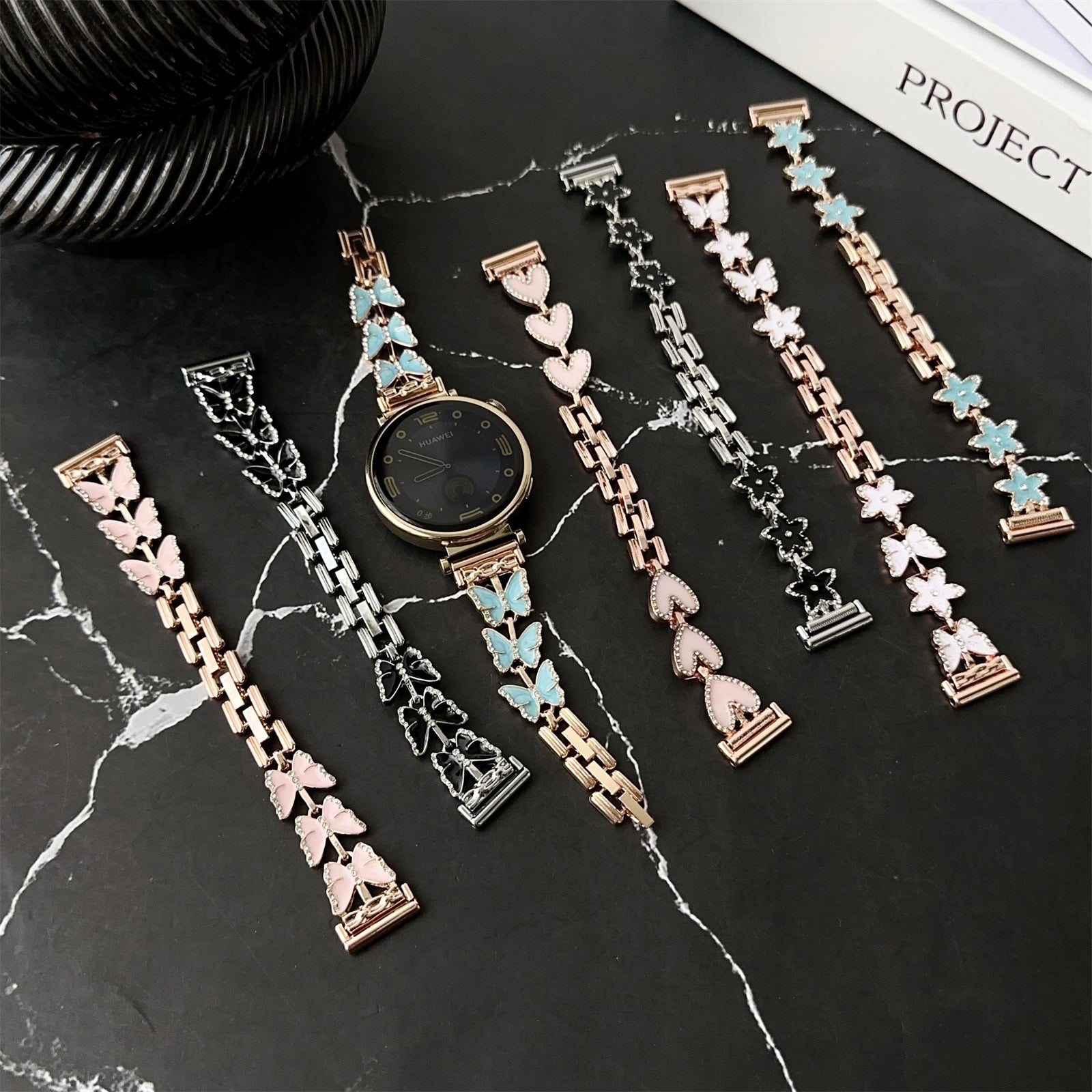 For Samsung Galaxy Watch3 45mm / Watch 46mm / Gear S3 Classic Bracelet Strap 22mm Zinc Alloy Watch Band - Blue+Butterfly For Samsung Galaxy Watch3 45mm / Watch 46mm / Gear S3 Classic Bracelet Strap 22mm Zinc Alloy Watch Band - Blue+Butterfly